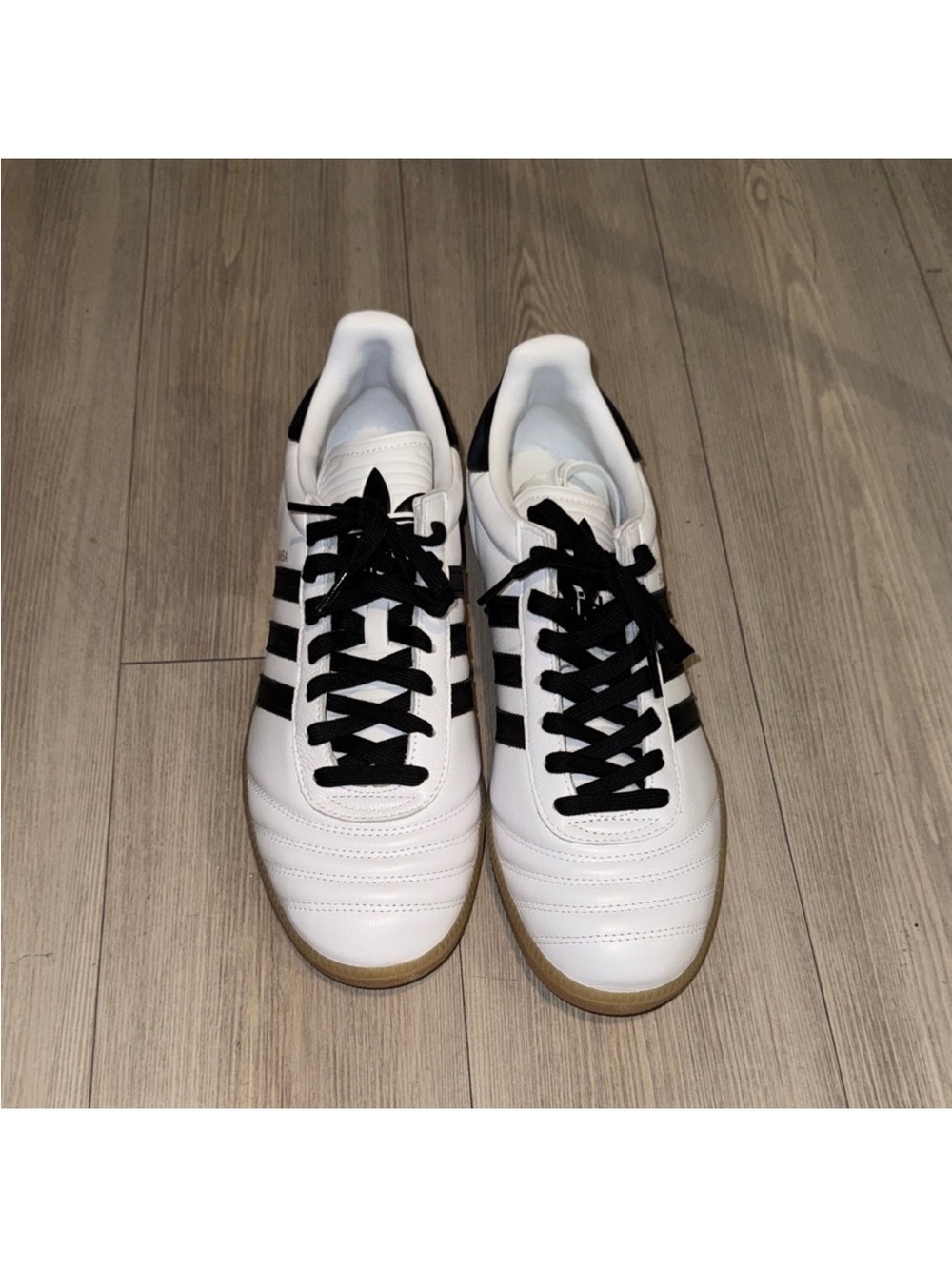 adidas White Sneakers with Black Stripes and Gum Sole - Picture 2 of 5
